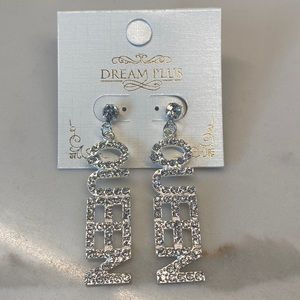 Queen rhinestone earrings dangle silver tone